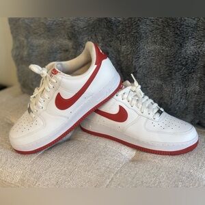 Nike Air Force 1 ‘07  White/White/Dragon Red - Men: 8 / Women: 9.5